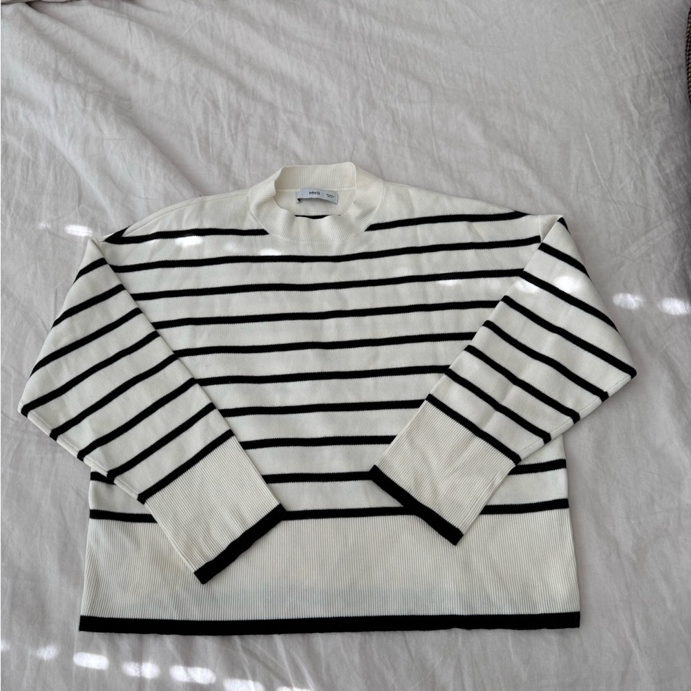 Mango Black and White Striped Knit sweater